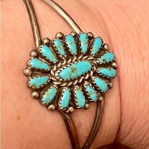 H B Sterling stamped Petit Point Navajo cuff bracelet